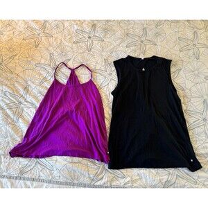 Fabletics Women’s Tank Top Bundle Neon Purple Racerback Black Split Back Medium